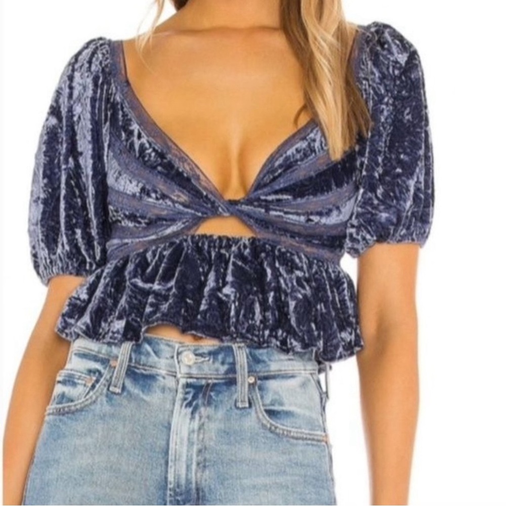 Free People Size XS Yours Truly Velvet Blouse Bubble Sleeve